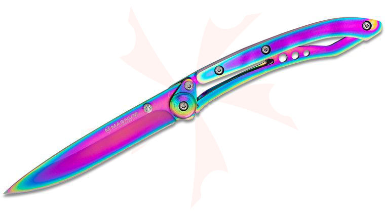 Boker Magnum Dejavu Folding Knife 3.3 inch 440C Rainbow Drop Point, Rainbow Stainless Steel Handles