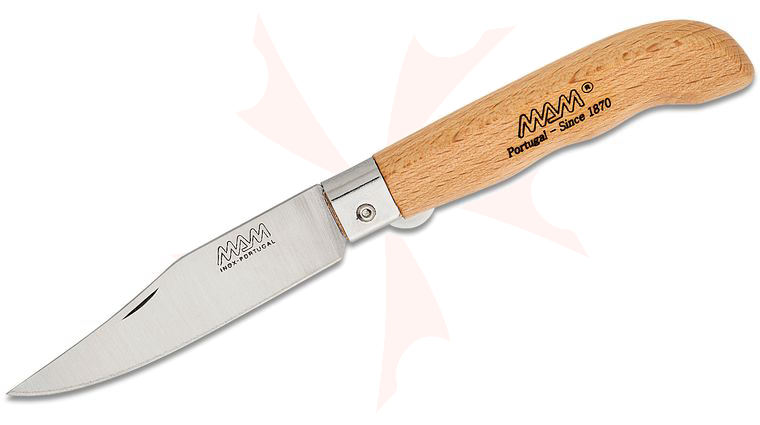 MAM Filmam 2046 Sportive Liner Lock Folding Knife 3.25 inch Clip Point Blade, Beechwood Handle