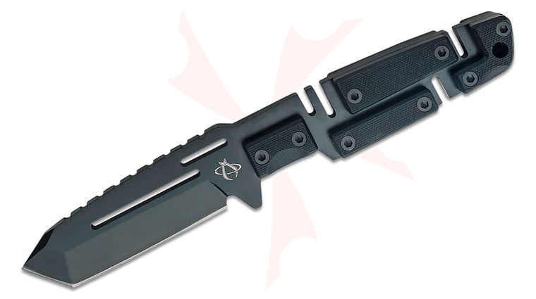 Mantis MF-4CM Chaos 2 Fixed Blade Knife 3.5 inch 154CM Black Tanto, Black G10 Block Handles, Nylon Sheath