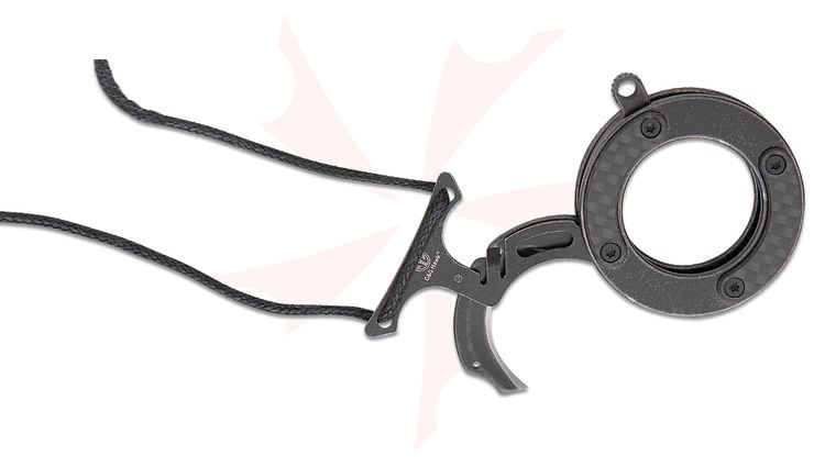 Mantis MK-14 SWCF G&G Hawk Vicious Circle Folding Neck Knife 1.5 inch Black Stonewashed Hawkbill Blade and Steel Handles with Carbon Fiber Inlays, Cord Lanyard