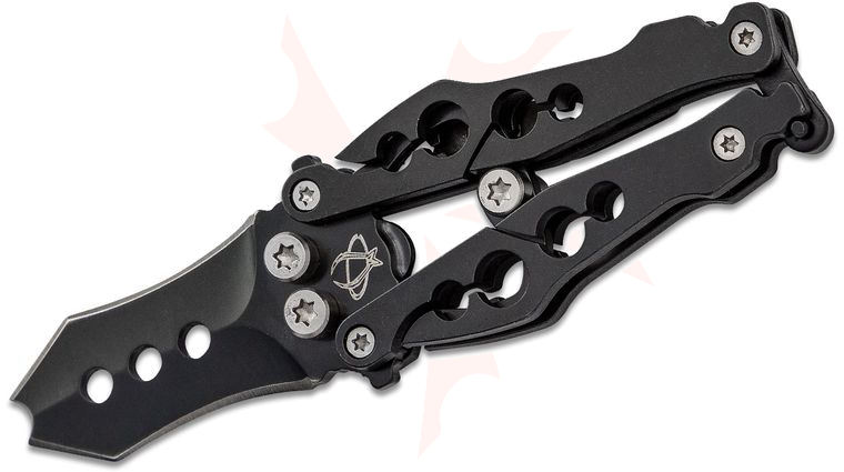Mantis BK2A Bottleneck Balisong-Style Folding Knife 1.99 inch Black Double Edge Blade, Bottle Opener