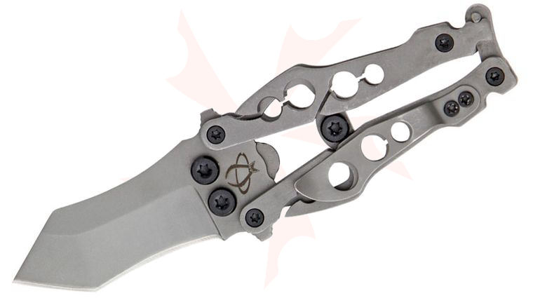 Mantis BK-3b Bottleneck Balisong-Style Folding Knife 1.99 inch Bead Blast Tanto Single Edge Blade, Bottle Opener
