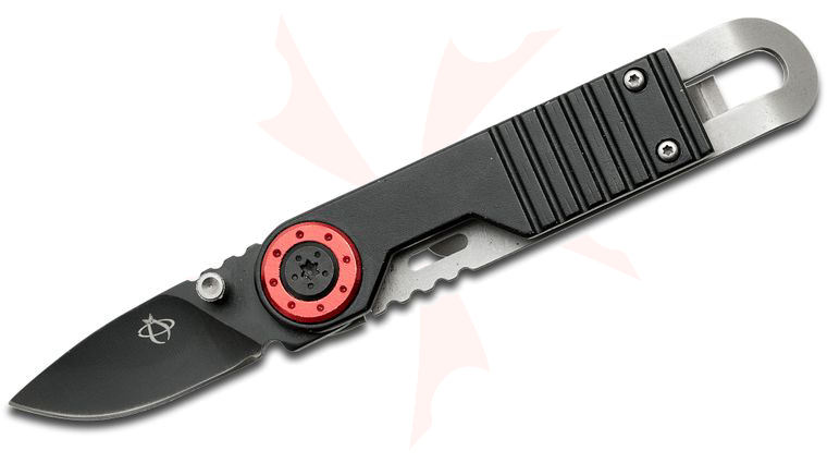 Mantis M-3 Churchkey I Folding Knife 1.5 inch Black Plain Blade, Aluminum Handles, Bottle Opener