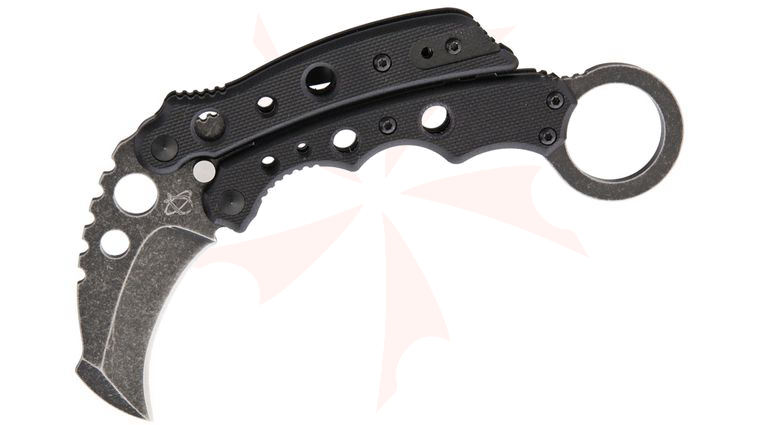 Mantis MK-4BSW Vuja De Balisong-Style Karambit Crossover Knife 2 inch Black Stonewashed Blade, Black G10 Handles