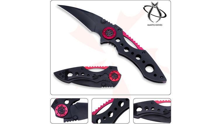 Mantis MR-1 Isosceles Folding Knife 2-1/2 inch Black Plain Blade, Steel Handles
