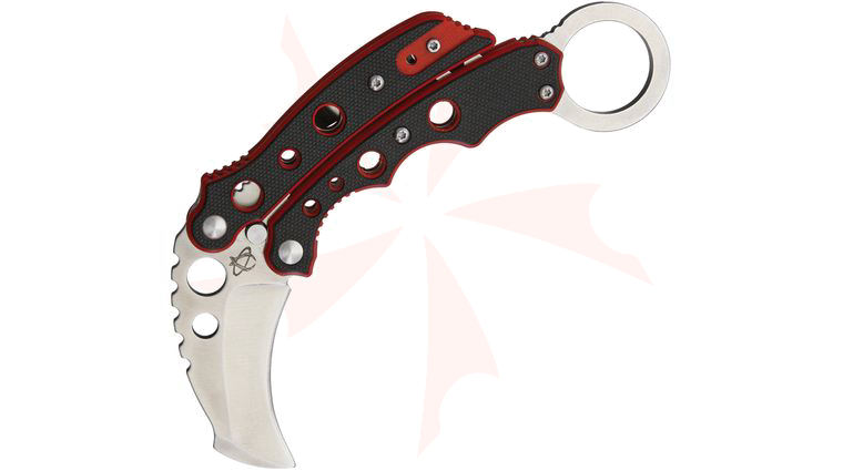Mantis MK-4 Vuja De Balisong-Style Karambit Crossover Knife 2 inch Blade, Red/Black G10 Handles