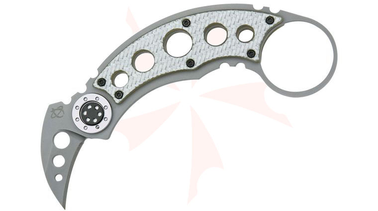 Mantis MK-f Mrs. Smith Fixed Karambit 1.25 inch Shawty Blade, Silver Twill G10 Handles