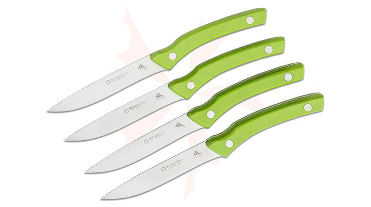 Maserin 2031/MCV 4 Piece Steak Knife Set, Green Micarta Handles