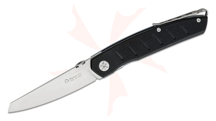 Maserin 374/G10N AM6 Folding Knife 3.56 inch D2 Satin Modified Sheepsfoot Blade, Black G10 and Titanium Handles