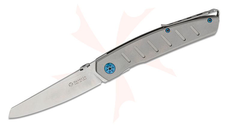 Maserin 374/TT AM6 Folding Knife 3.56 inch D2 Satin Modified Sheepsfoot Blade, Titanium Handles