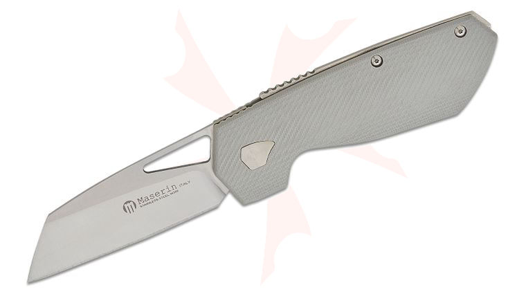 Maserin 371/G10G W2 Folding Knife 3.15 inch M390 Sheepsfoot Blade, Gray G10 Handles, Leather Pouch