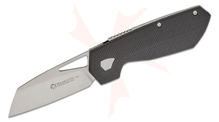 Maserin 371/G10N W2 Folding Knife 3.15 inch M390 Sheepsfoot Blade, Black G10 Handles, Leather Pouch