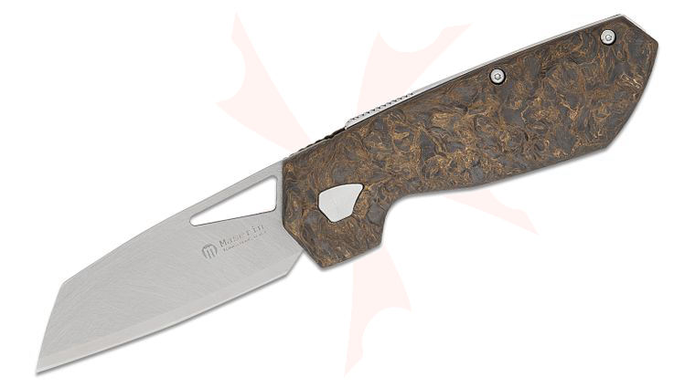 Maserin 373/WTN W1-Lock Folding Knife 2.89 inch Tungsten Steel Sheepsfoot Blade, Gold FatCarbon Handles, Leather Pouch