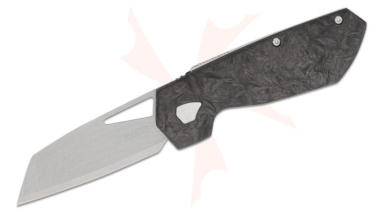 Maserin 373/WTN W1-Lock Folding Knife 2.89 inch Tungsten Steel Sheepsfoot Blade, Black FatCarbon Handles, Leather Pouch