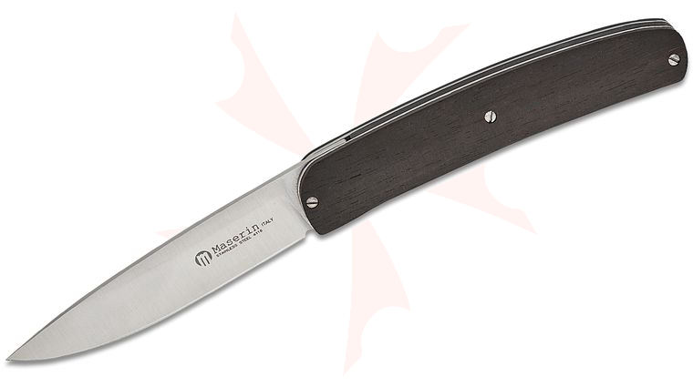 Maserin 381/EB Mini-Gourmet Folding Knife 3.26 inch 1.4116 Stainless Steel Satin Plain Blade, Ebony Wood Handles, Leather Pouch