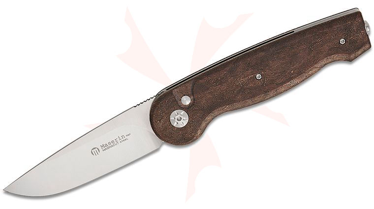 Maserin 490/FCS Summit Button Lock Folding Knife 3.35 inch CPM-MagnaCut Satin Drop Point Blade, Space Coral Copper FatCarbon Handles