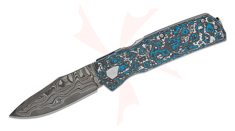 Maserin 502/DM Limited Edition Power Folding Knife 3.15 inch MagnaCut Damascus Drop Point Blade, Frost FatCarbon Handles