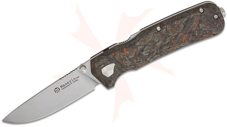 Maserin 630/FCA Igor Bortolussi Pulse Folding Knife 3.15 inch CPM-MagnaCut Stonewashed Drop Point Blade, Black/Orange Dark Matter FatCarbon Handles