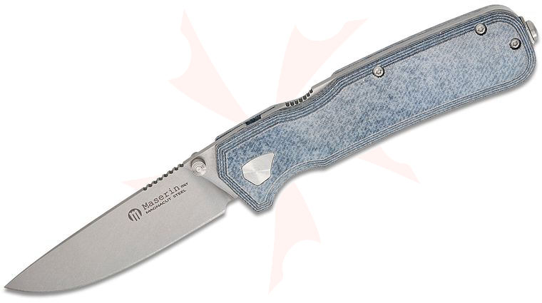Maserin 630/MCJ Igor Bortolussi Pulse Folding Knife 3.15 inch CPM-MagnaCut Stonewashed Drop Point Blade, Denim Micarta Handles