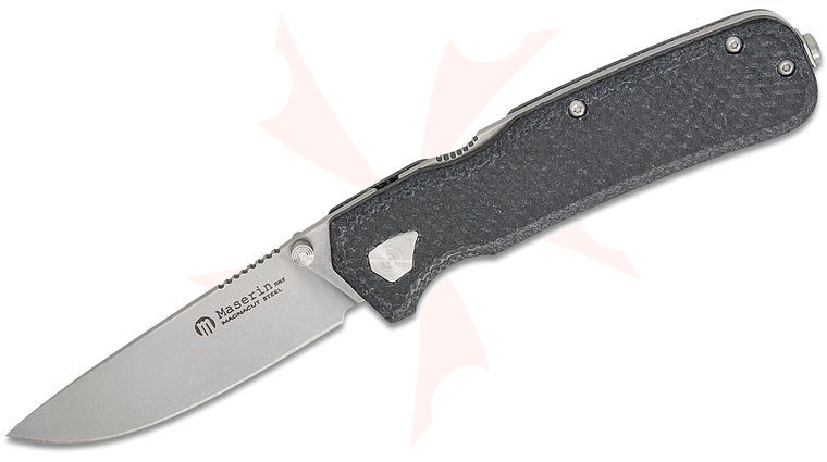 Maserin 630/MCJ Igor Bortolussi Pulse Folding Knife 3.15 inch CPM-MagnaCut Stonewashed Drop Point Blade, Black Micarta Handles