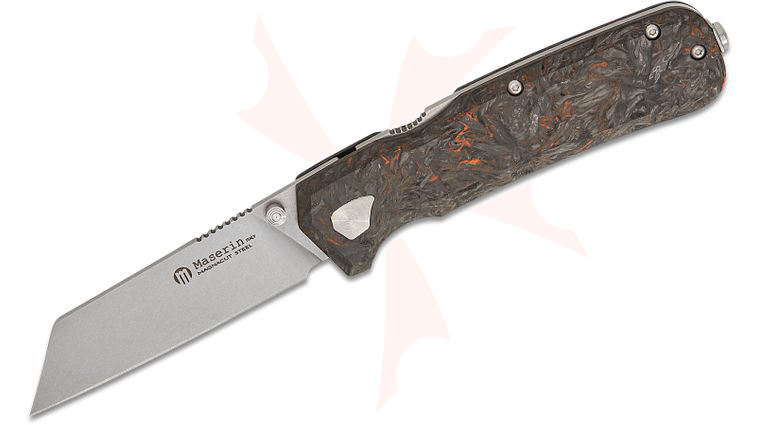 Maserin 631/FCA Igor Bortolussi Pulse Folding Knife 3.15 inch CPM-MagnaCut Stonewashed Reverse Tanto Blade, Black/Orange Dark Matter FatCarbon Handles
