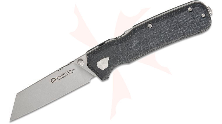 Maserin 631/MCJ Igor Bortolussi Pulse Folding Knife 3.15 inch CPM-MagnaCut Stonewashed Reverse Tanto Blade, Black Micarta Handles