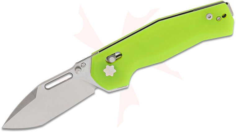 Maserin 632/G10G CB-1 Crossbar Lock Flipper Knife 3.15 inch MagnaCut Stonewashed Modified Tanto Blade, Neon Yellow G10 Handles