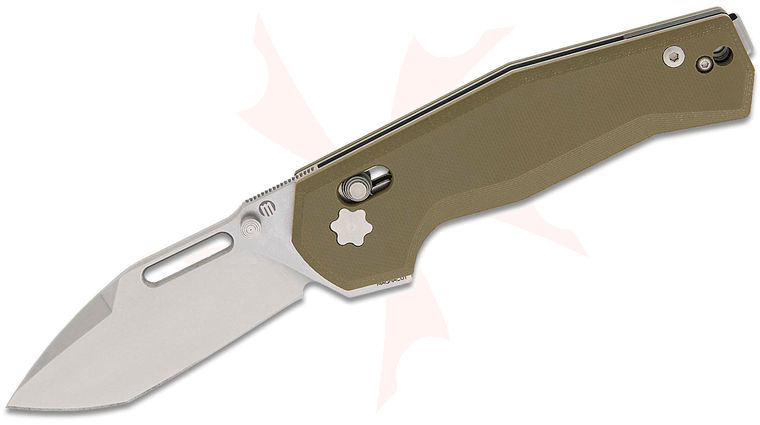 Maserin 632/G10V CB-1 Crossbar Lock Flipper Knife 3.15 inch MagnaCut Stonewashed Modified Tanto Blade, OD Green G10 Handles