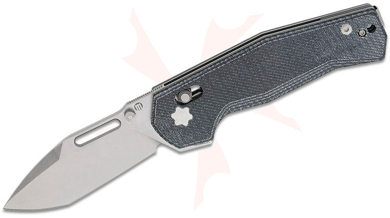 Maserin 632/MCN CB-1 Crossbar Lock Flipper Knife 3.15 inch MagnaCut Stonewashed Modified Tanto Blade, Black Denim Micarta Handles