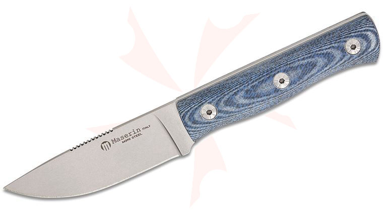 Maserin 915/MCJ Igor Bortolussi Path Fixed Blade Knife 3.15 inch M390 Stonewashed Drop Point Blade, Denim Micarta Handles, Leather Sheath