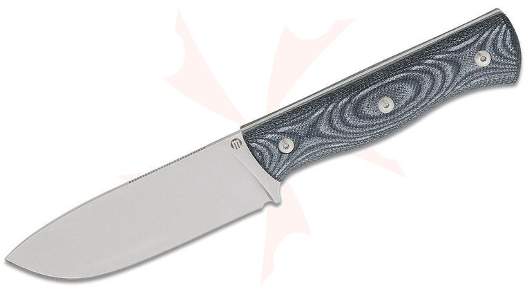 Maserin 917/MCN Woodsman Fixed Blade Knife 4.5 inch Nitro X7 Stonewashed Drop Point Blade, Black Denim Micarta Handles, Black Leather Sheath with Dangler