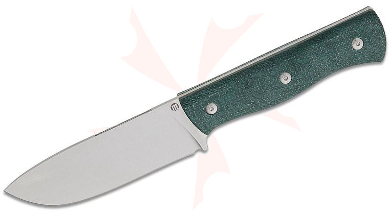 Maserin 917/MCV Woodsman Fixed Blade Knife 4.5 inch Nitro X7 Stonewashed Drop Point Blade, Green Jute Micarta Handles, Black Leather Sheath with Dangler