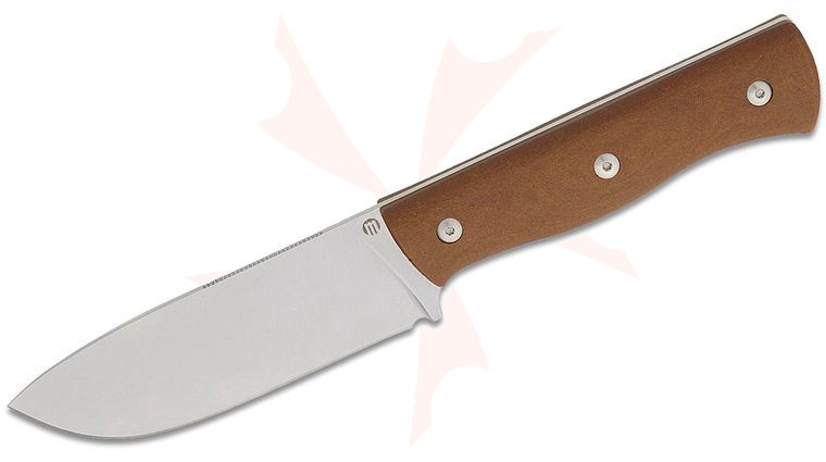 Maserin 917/PM Woodsman Fixed Blade Knife 4.5 inch Nitro X7 Stonewashed Drop Point Blade, Brown Paper Micarta Handles, Black Leather Sheath with Dangler