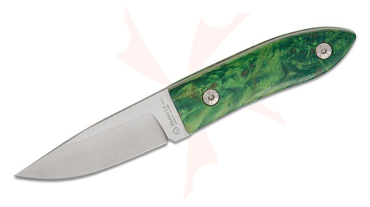 Maserin 923/RV AM22 Fixed Blade Knife 2.75 inch Sandvik 14C28N Satin Clip Point Blade, Green Maple Wood Handles, Leather Sheath