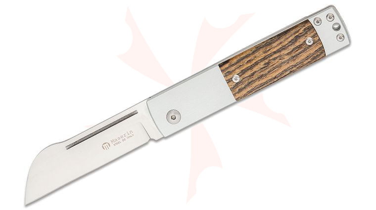Maserin 165/BO In-Estro Slipjoint Pocket Knife 3 inch D2 Sheepsfoot Blade, Gray Aluminum Handles with Bocote Wood Onlays, Reversible Pocket Clip