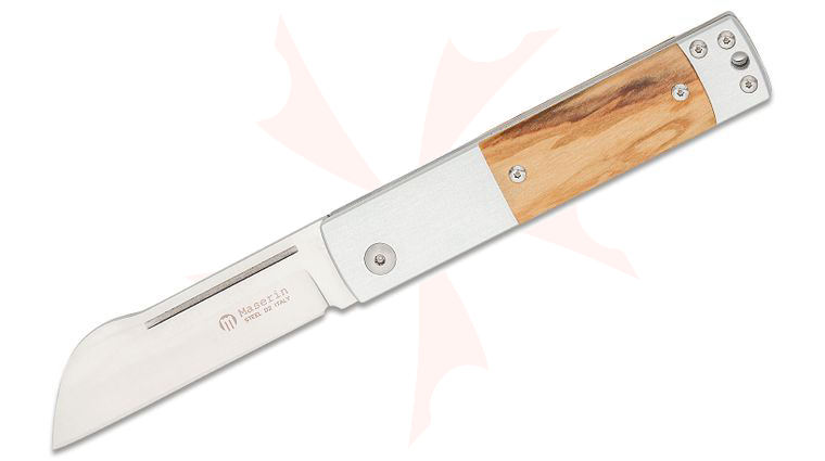 Maserin 165/OL In-Estro Slipjoint Pocket Knife 3 inch D2 Sheepsfoot Blade, Gray Aluminum Handles with Olive Wood Onlays, Reversible Pocket Clip
