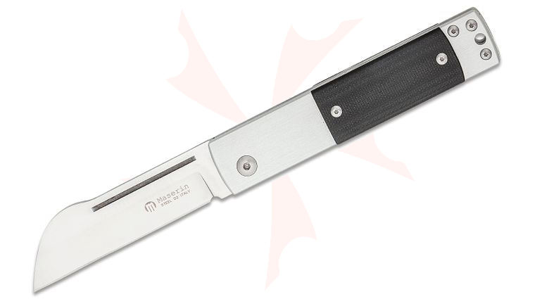 Maserin 165/MCN In-Estro Slipjoint Pocket Knife 3 inch D2 Sheepsfoot Blade, Gray Aluminum Handles with Black G10 Onlays, Reversible Pocket Clip