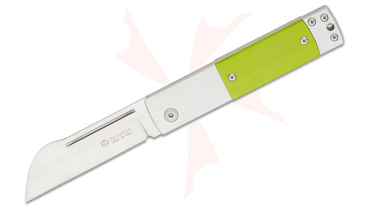 Maserin 165/MCV In-Estro Slipjoint Pocket Knife 3 inch D2 Sheepsfoot Blade, Gray Aluminum Handles with Green G10 Onlays, Reversible Pocket Clip
