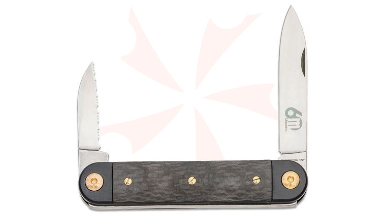 Maserin 195/60 Sessantesimo Commemorative Slipjoint Pocket Knife, Pen and Serrated Sheepsfoot Blades, Black Aluminum Handles with Carbon Fiber Onlays, Leather Pouch