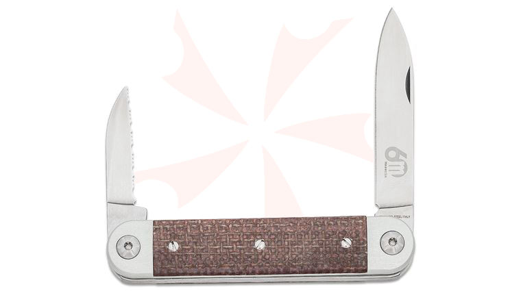 Maserin 195/MCM Sessantesimo Slipjoint Pocket Knife, Pen and Serrated Sheepsfoot Blades, Gray Aluminum Handles with Brown Micarta Onlays, Leather Pouch