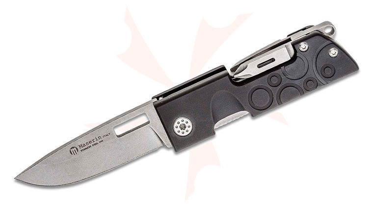 Maserin 214/N D-Dut Multi-Tool Folding Knife 2.6 inch Stonewashed Blade, Black Anodized Aluminum Handles, Nylon Pouch