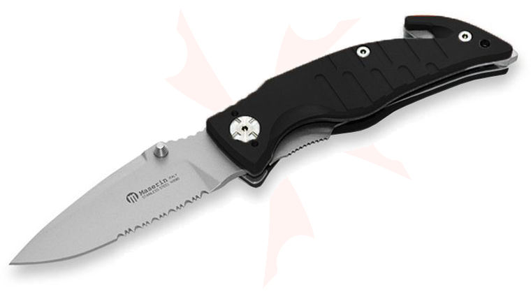 Maserin 283/1N Rescue 2 Folding Knife 3.625 inch N690 Combo Blade, Black Aluminum Handles, Safety Cutter