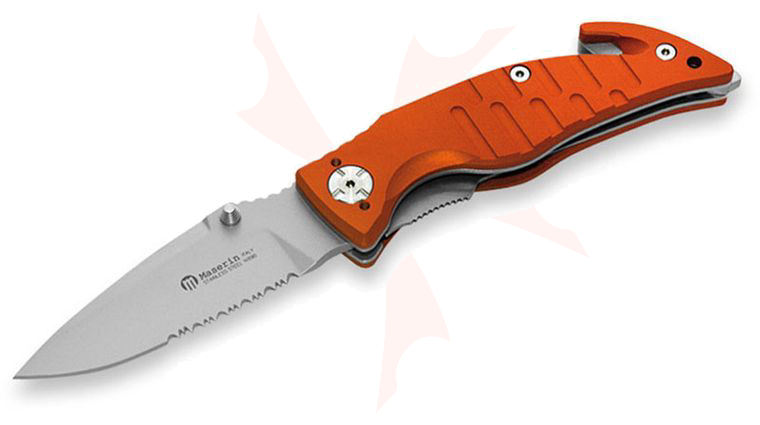 Maserin 283/1A Rescue 2 Folding Knife 3.625 inch N690 Combo Blade, Orange Aluminum Handles, Safety Cutter