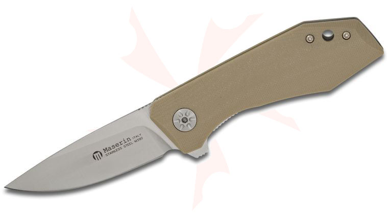 Maserin 377/G10CY AM3 Flipper 2.75 inch M390 Satin Plain Blade, Coyote Tan G10 Handles