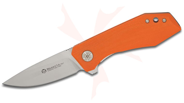 Maserin 377/G10A AM3 Flipper 2.75 inch M390 Satin Plain Blade, Orange G10 Handles