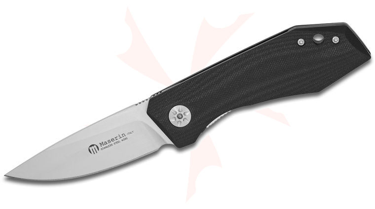 Maserin 377/G10N AM3 Flipper 2.75 inch M390 Satin Plain Blade, Black G10 Handles