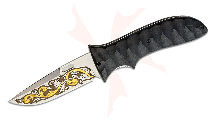Maserin 384/KT GTO Folding Knife 3.75 inch 24k Gold Engraved Blade, Ebony Wood Handles
