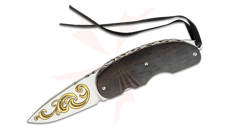Maserin 387/KT Arint Gentleman's Folding Knife 2.2 inch Satin N690 Blade with 24kt Engraving, Ebony Wood Handles
