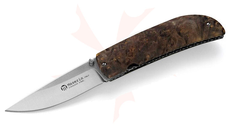 Maserin 389/RN Atti Folding Knife 2.75 inch Satin N690 Plain Blade, Burl Wood Handles