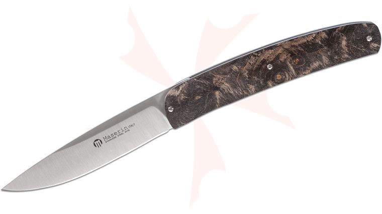 Maserin 380/RN Gourmet Folding Knife 3.875 inch Satin Plain Blade, Black Burl Wood Handles